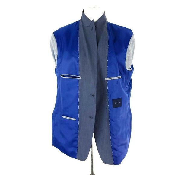 Tommy Hilfiger Wool 2 Button Blazer 42R Blue Striped Extra Pocket Peak Lapel - Picture 10 of 11